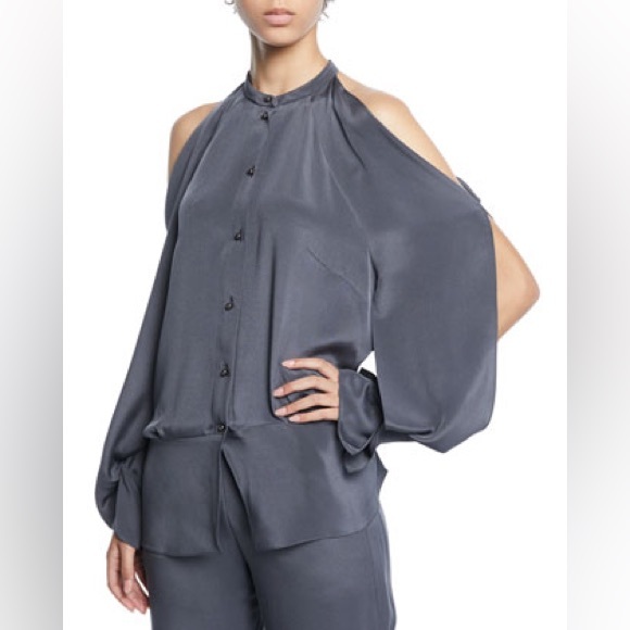 ROLAND MOURET Haynes Cold shoulder Long Sleeve 100% Silk Blouse. - Picture 3 of 17